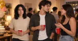 Meu namorado não me assumia, mas quis voltar depois que emagreci namorado a falar com outra numa festa